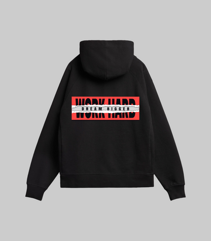 Work Hard Dream Bigger Hoodie Black Oversized 500GSM Heavyweight