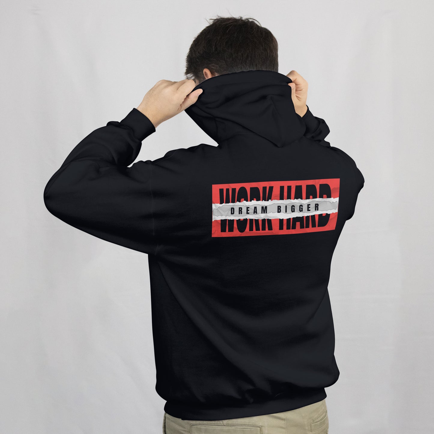 Work Hard Dream Bigger Hoodie Black Oversized 500GSM Heavyweight